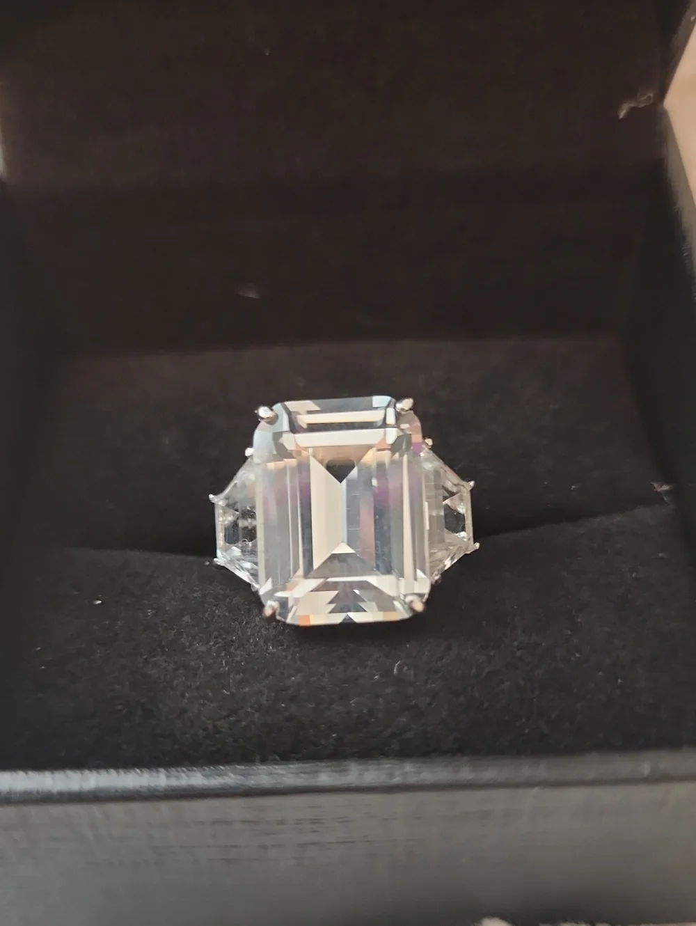 Sterling Silver Emerald Cut Crystal Statement Ring NIB